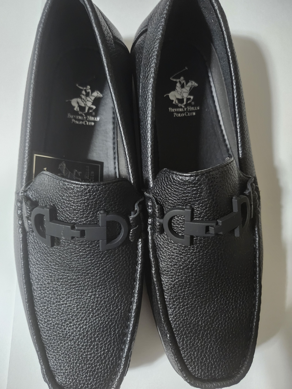 Beverly Hills Polo Club Black Pebbled Leather Slip-On Loafers with Bit Detail